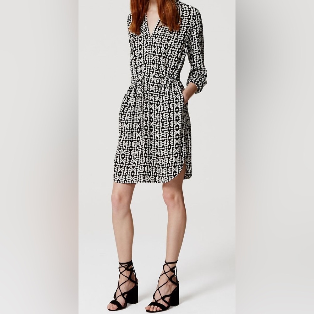 LOFT Defined Waist Shirt Dress Geometric Print